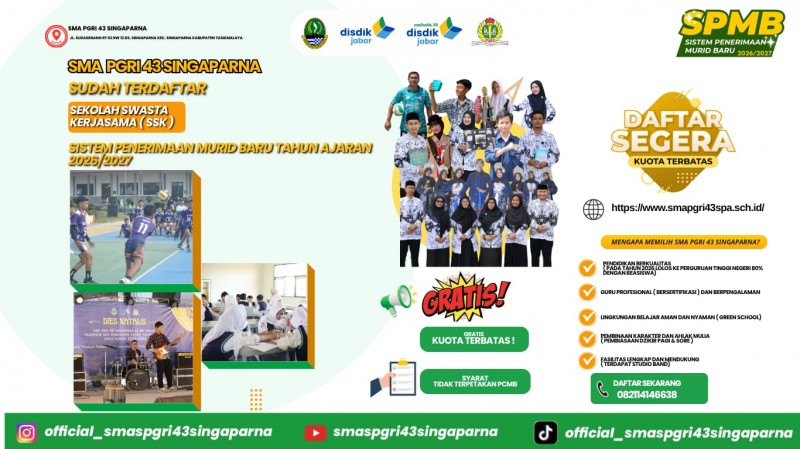 SMA PGRI 43 Singaparna Resmi Terdaftar sebagai Sekolah Swasta Kerja Sama (SSK) pada SPMB Tahun Ajaran 2026/2027